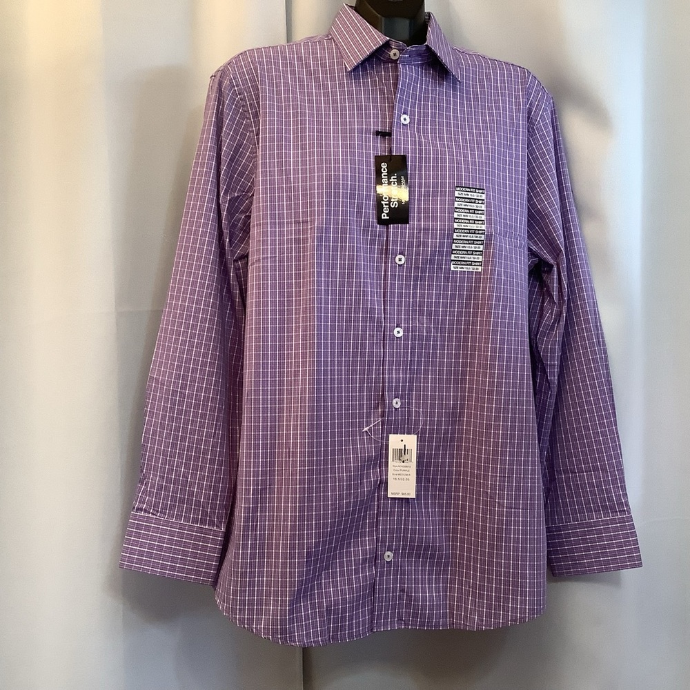 Nick Graham Shirt Men’s Medium Neck 15.5 Collared Long Sleeve Purple/White/Grey